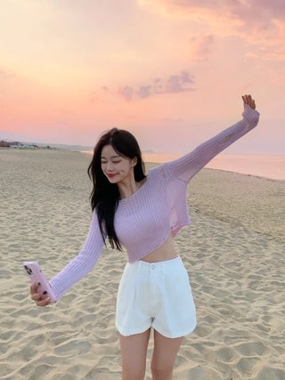 Summer distressed boat neck cropped knit (5 colors)