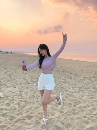Summer distressed boat neck cropped knit (5 colors)