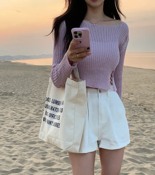 Summer distressed boat neck cropped knit (5 colors)