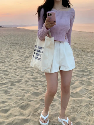 Summer distressed boat neck cropped knit (5 colors)