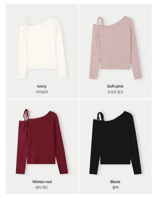 Asymmetrical Ribbon Off-Shoulder Knit