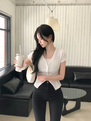 Slim Tie Short-Sleeve Cardigan Set