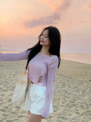 Summer distressed boat neck cropped knit (5 colors)