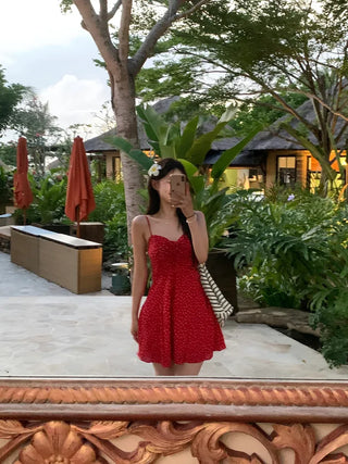Shirred heart neck camisole dress (3 colors)