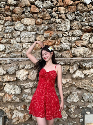 Shirred heart neck camisole dress (3 colors)