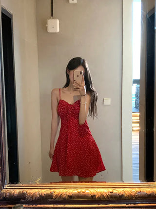 Shirred heart neck camisole dress (3 colors)