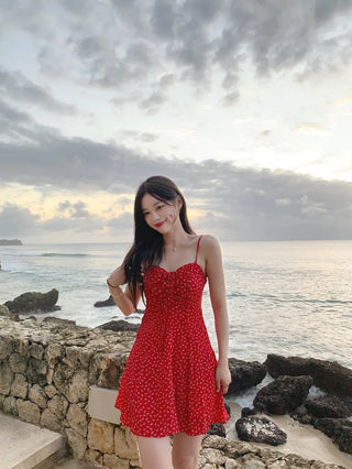 Shirred heart neck camisole dress (3 colors)
