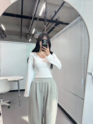 [6 colors] Slim V-neck long-sleeve T-shirt