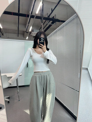 [6 colors] Slim V-neck long-sleeve T-shirt