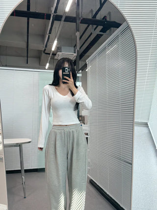 [6 colors] Slim V-neck long-sleeve T-shirt