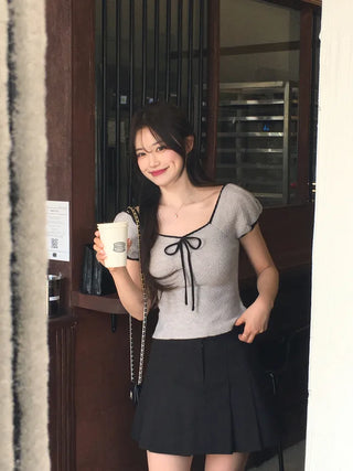 Ribbon Bicolor Short-Sleeve Knit