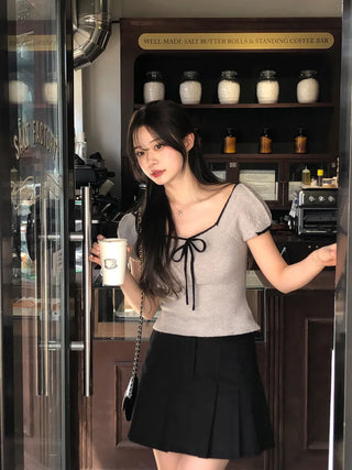 Ribbon Bicolor Short-Sleeve Knit
