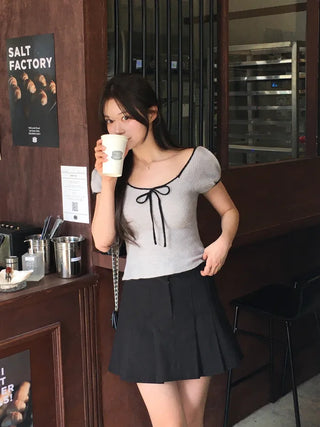 Ribbon Bicolor Short-Sleeve Knit