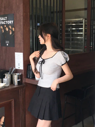 Ribbon Bicolor Short-Sleeve Knit