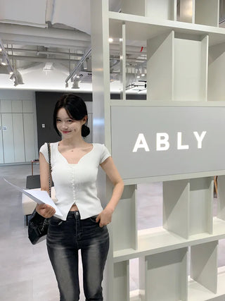 [7 colors] Rib-knit short-sleeved cardigan