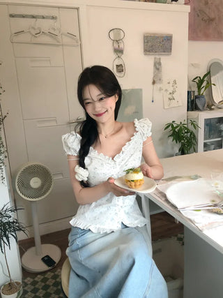 Flower frill blouse