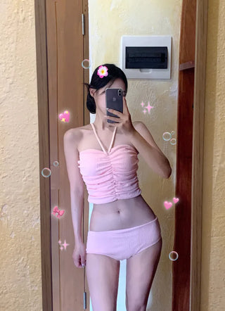 [2pcs] Ribbon Shirring Bikini Set