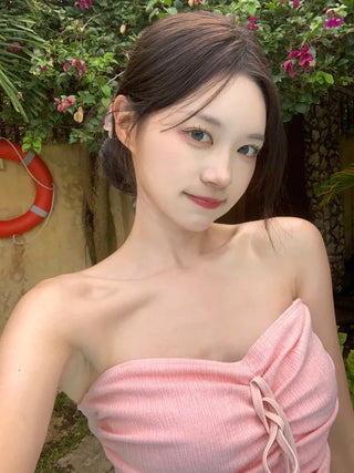 [2pcs] Ribbon Shirring Bikini Set