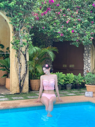 [2pcs] Ribbon Shirring Bikini Set