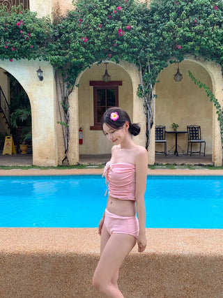 [2pcs] Ribbon Shirring Bikini Set