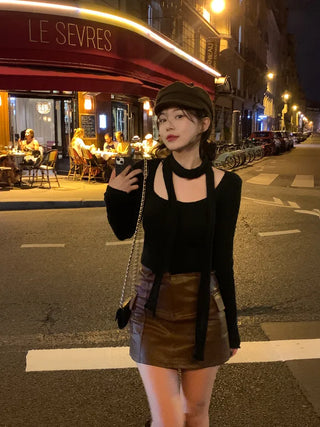 [Scarf Set] Button Square Neck Slim Knit (2 colors)
