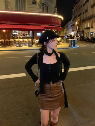 [Scarf Set] Button Square Neck Slim Knit (2 colors)