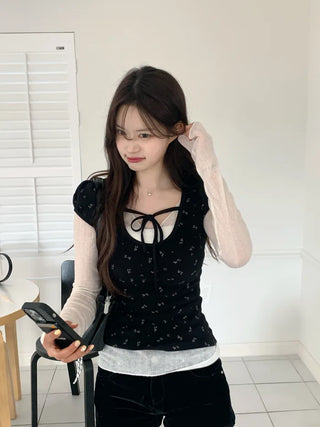 See-through V-neck T-shirt