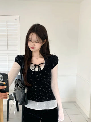 See-through V-neck T-shirt