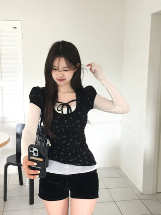 See-through V-neck T-shirt