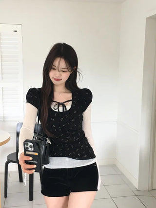 See-through V-neck T-shirt