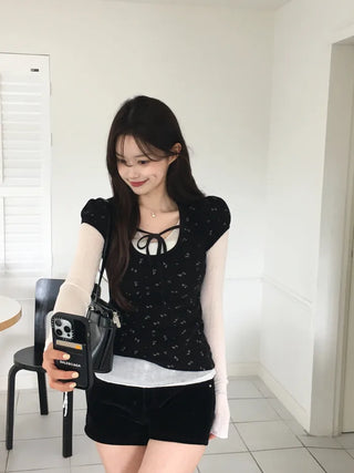 See-through V-neck T-shirt