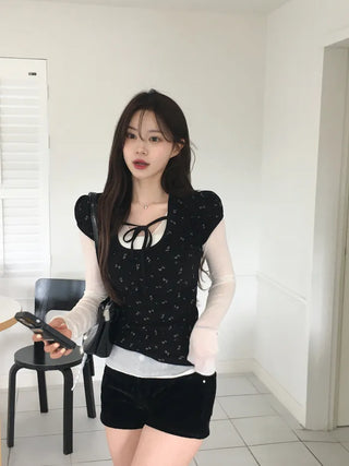See-through V-neck T-shirt