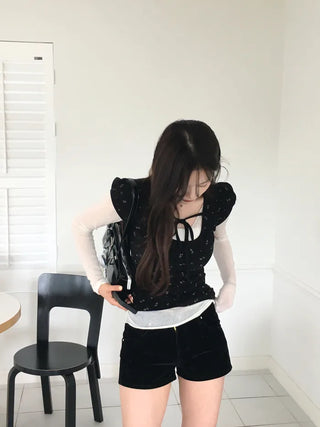 See-through V-neck T-shirt