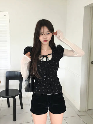See-through V-neck T-shirt
