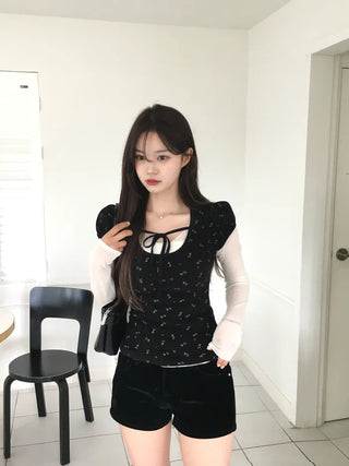 See-through V-neck T-shirt