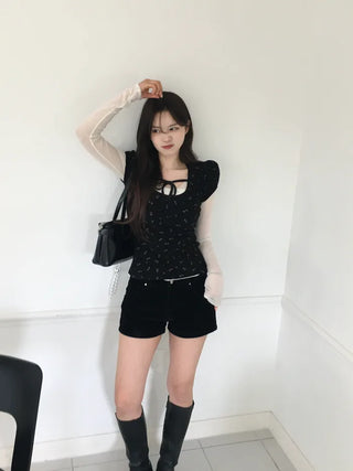 See-through V-neck T-shirt