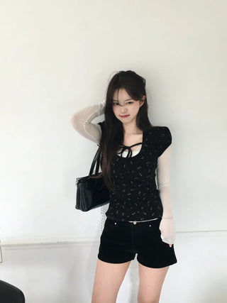 See-through V-neck T-shirt