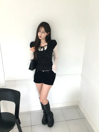 See-through V-neck T-shirt
