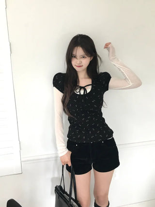 See-through V-neck T-shirt