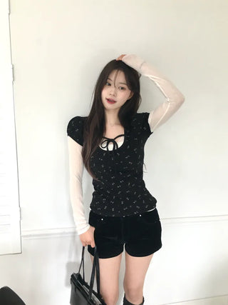 See-through V-neck T-shirt