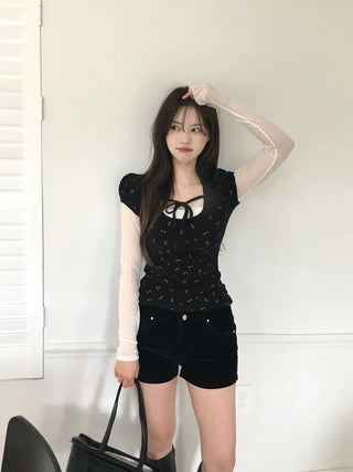 See-through V-neck T-shirt
