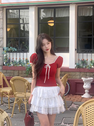 Ribbon Bicolor Short-Sleeve Knit