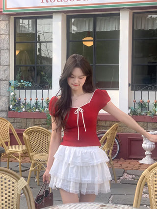 Ribbon Bicolor Short-Sleeve Knit