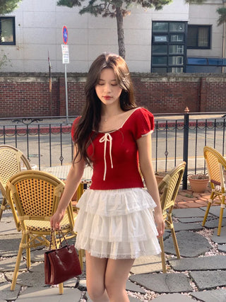 Ribbon Bicolor Short-Sleeve Knit
