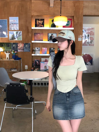Square neck short-sleeved T-shirt (7 colors)