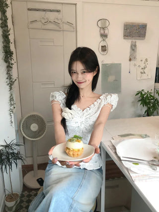 Flower frill blouse