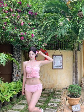 [2pcs] Ribbon Shirring Bikini Set