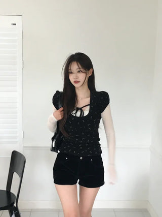 See-through V-neck T-shirt