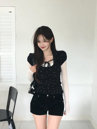 See-through V-neck T-shirt