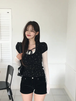 See-through V-neck T-shirt
